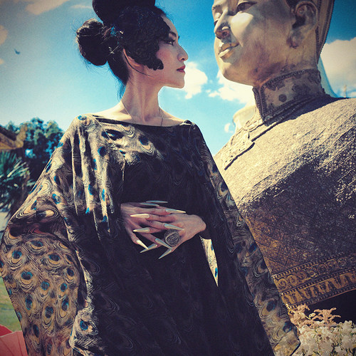 我是朱丽叶原创全真丝绡提花欧根纱孔雀摩洛哥长袍连衣裙