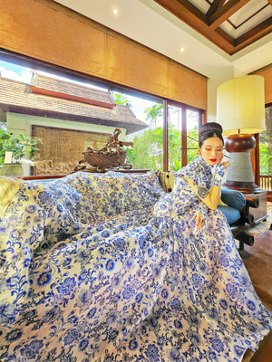 我是朱丽叶提花真连丝绡欧根纱青花瓷重工盘扣新国风绝色衣裙