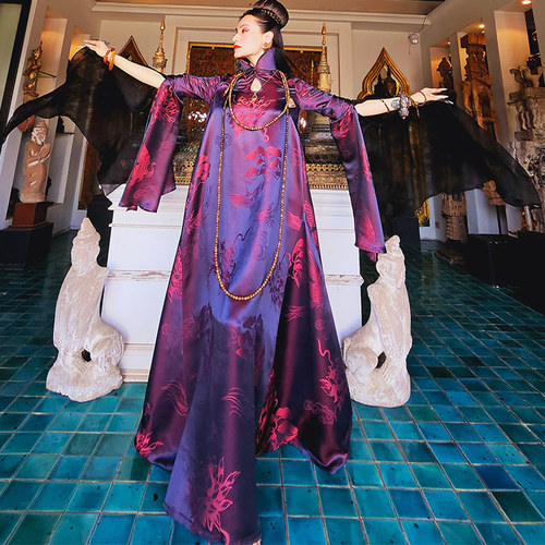 我是朱丽叶原创真丝老缎提花真丝绡欧根纱精工国风凤袍