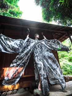 我是朱丽叶原创民族风蜡染风雪纺薄纱超大水袖 防晒摩洛哥大长袍