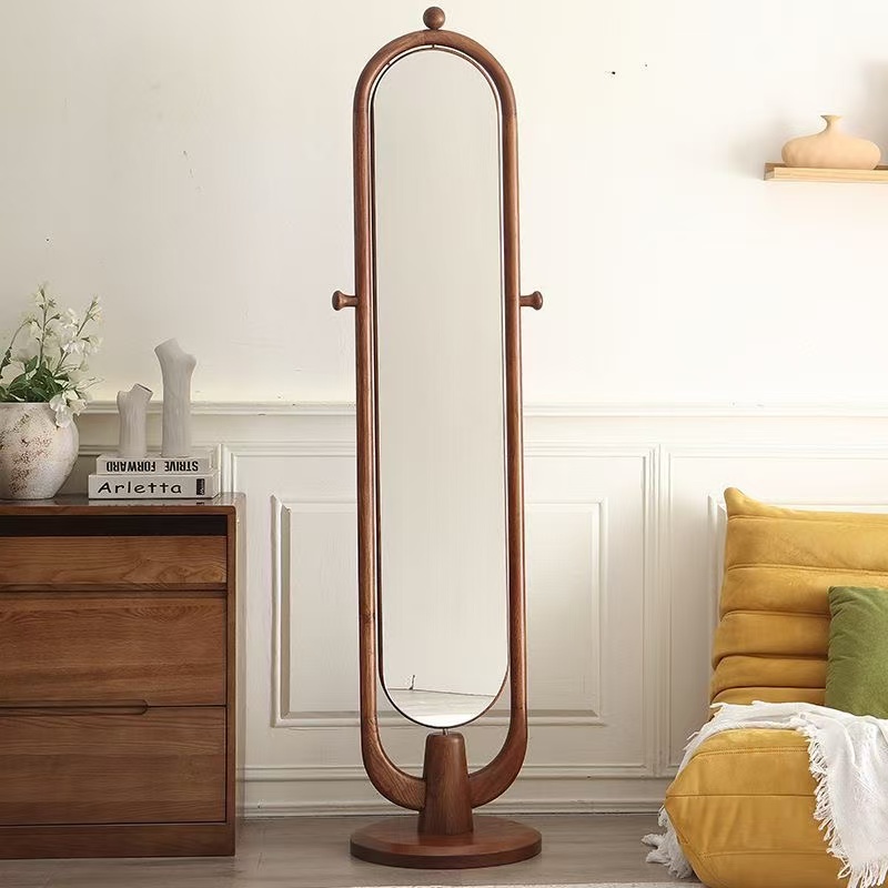全实木挂衣架落地卧室立式斗柜衣帽架一体多功能全身镜旋转衣服架