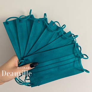 克莱因蓝潮牌花样爆款 孔雀绿色口罩新款 2021网红一次性个性 版 时尚