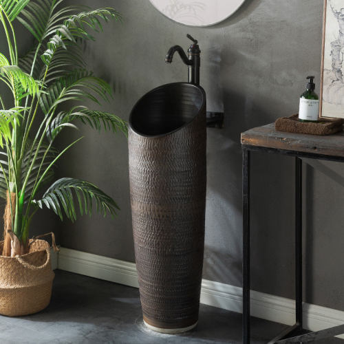 立柱台盆柱盆洗手池立柱式洗脸盆户外洗手盆庭院立柱盆一体落地式