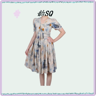 法式 苎麻收腰连衣裙