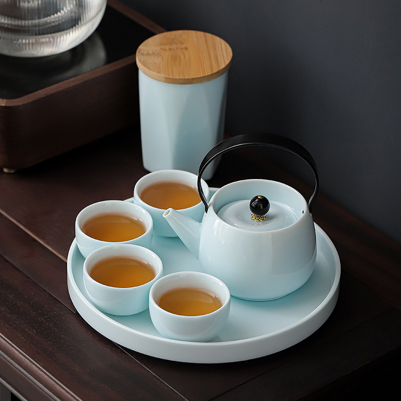 日式提梁茶壶茶具套装家用客厅简约陶瓷干泡茶盘轻奢小套功夫茶具
