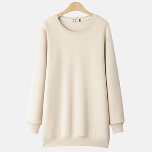 加绒加厚纯色圆领卫衣女秋冬季2025新款宽松中长款大码上衣女外套