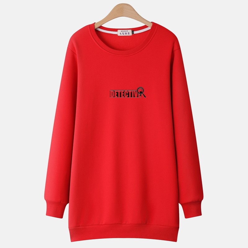 大红色中长款薄款加厚圆领卫衣女2025新款春秋宽松大码上衣外套潮