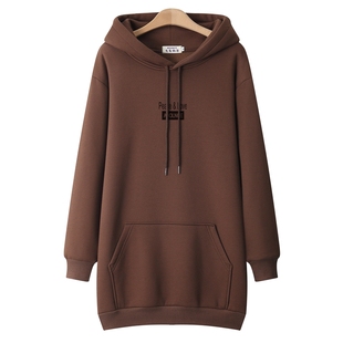 秋冬季中长款连帽宽松卫衣女2025新款加绒加厚大码外套胖MM上衣潮