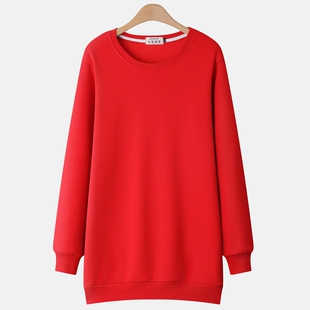 中长款春秋加厚纯色圆领卫衣女薄款2025新款宽松大码上衣女外套潮