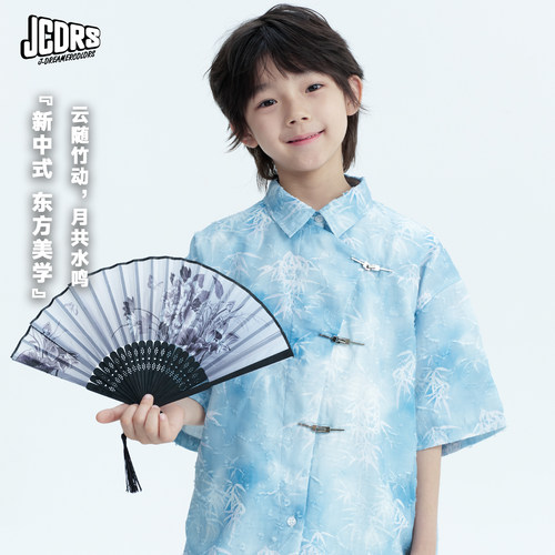 JDREAMER新中式儿童竹影盘扣衬衫