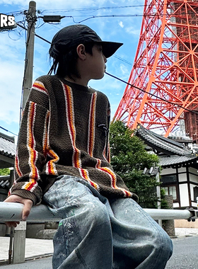 JAC梦想家童装◆25秋冬加州慵懒风~儿童竖条纹套头男童毛衣亲子