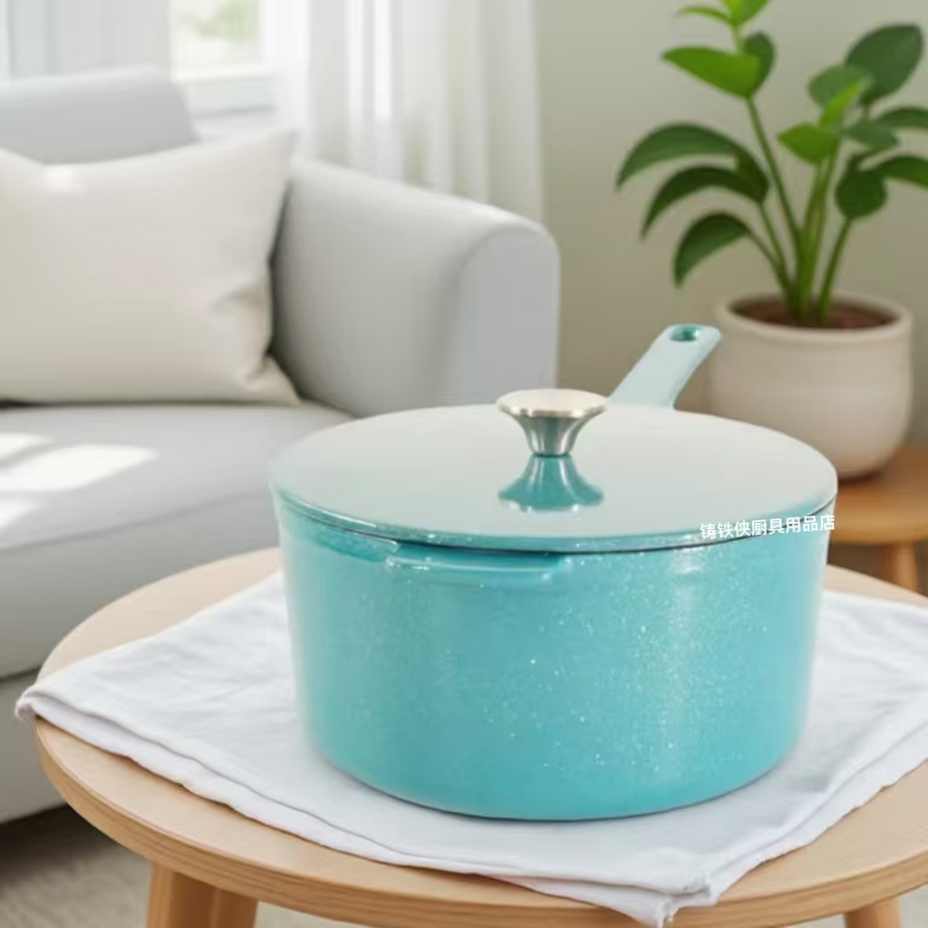 出口20cm铸铁搪瓷珐琅锅不粘锅奶锅汤锅宝宝辅食锅燃气电磁炉通用