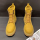 马丁靴男士 英伦风大黄靴冬季 加绒潮流厚底内增高中帮机车软皮靴子