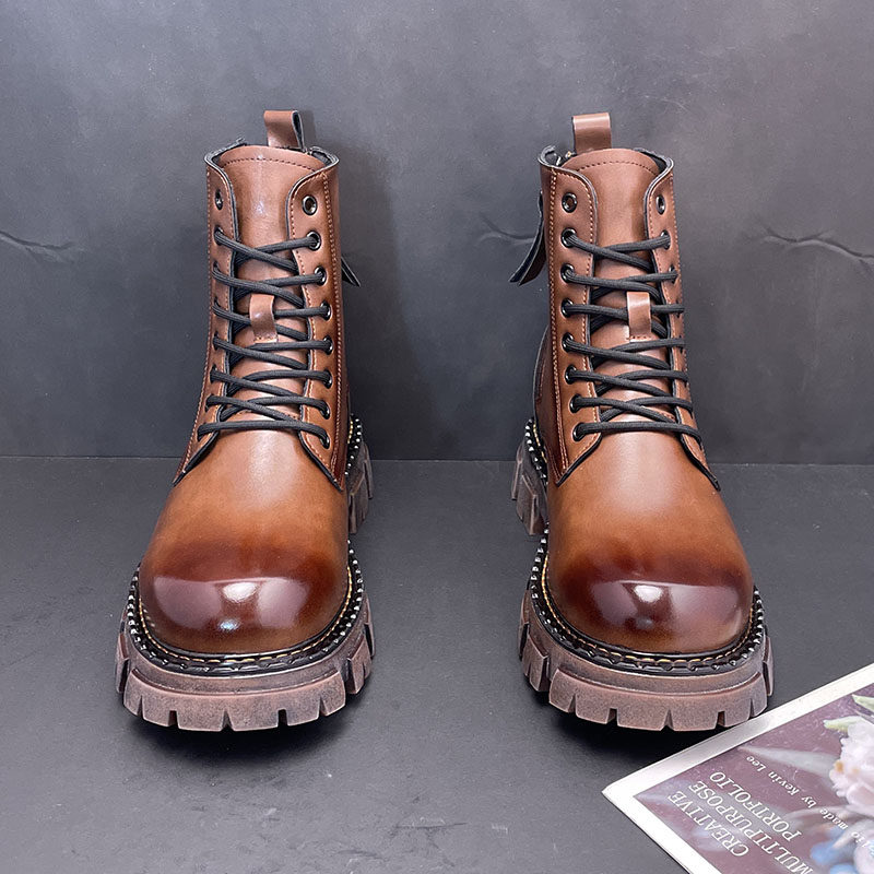 马丁靴男厚底英伦风复古冬季高帮机车时尚靴子内增高软皮切尔西靴