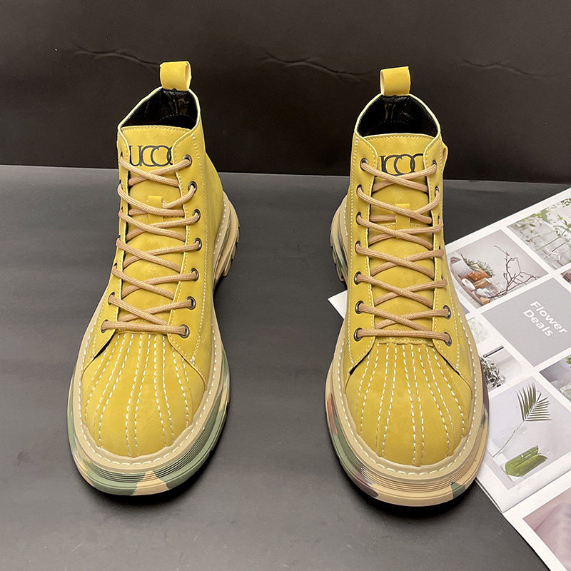 贝壳头马丁靴男冬季新款中帮复古大黄靴英伦风内增高机车潮流短靴,流行男鞋,马丁靴,淘宝优惠券,粉丝福利购,淘宝优惠卷