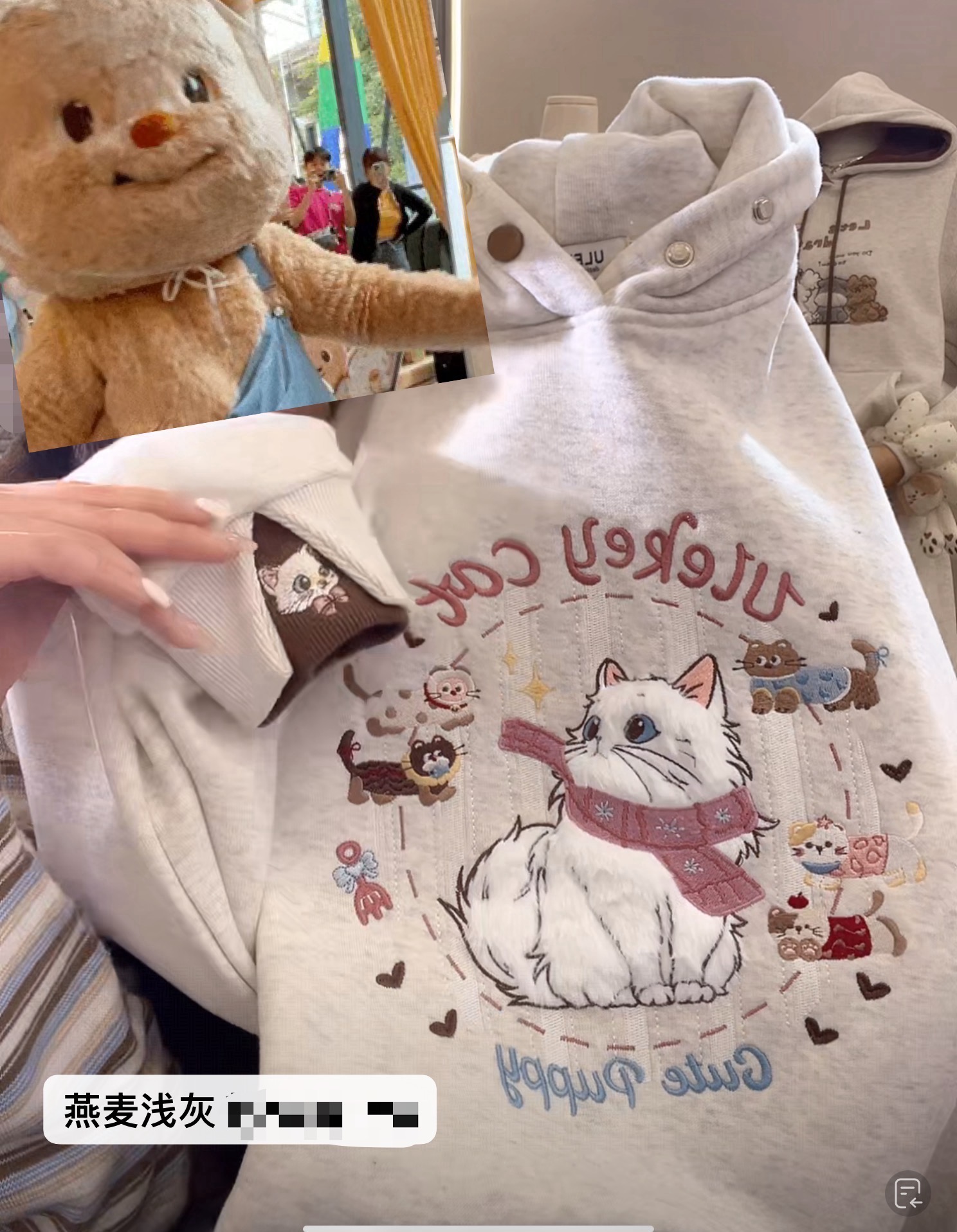 6262猫咪刺绣加绒加厚连帽长袖卫衣女宽松百搭休闲女卫衣套头显瘦