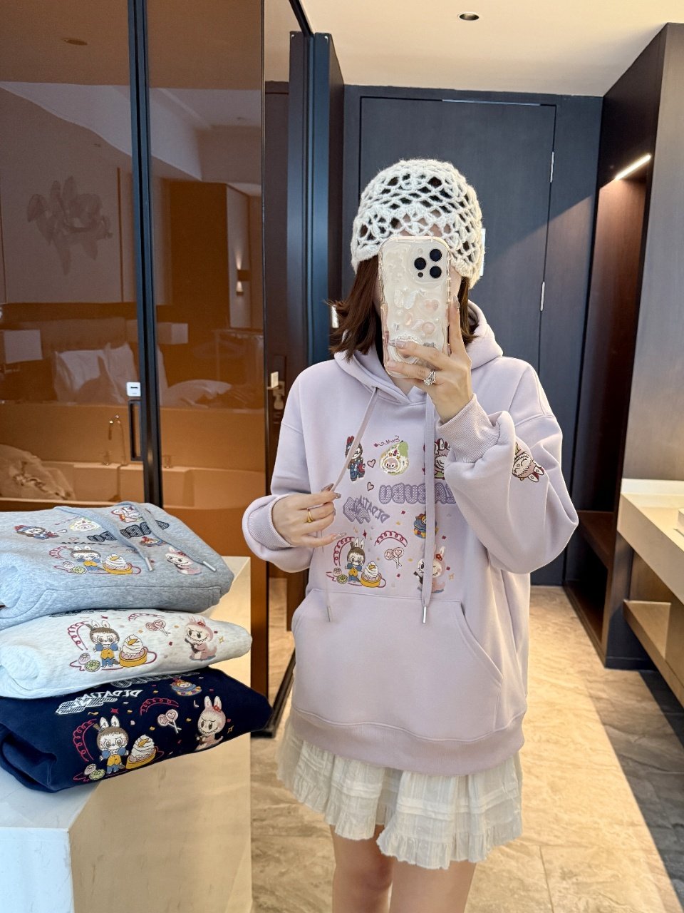 拉不不重工刺绣加绒加厚连帽卫衣女套头长袖卫衣宽松百搭显瘦女装