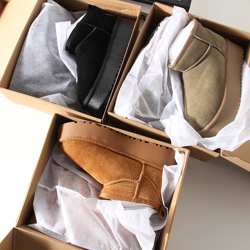 厚底加绒雪地靴女！2024冬季新款防滑保暖棉鞋时尚真皮短筒靴子女