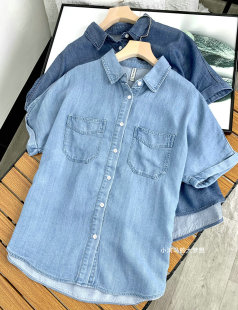 女衬衣上衣 天丝牛仔衬衫 100%莱赛尔纤维 日常休闲通勤翻领短袖