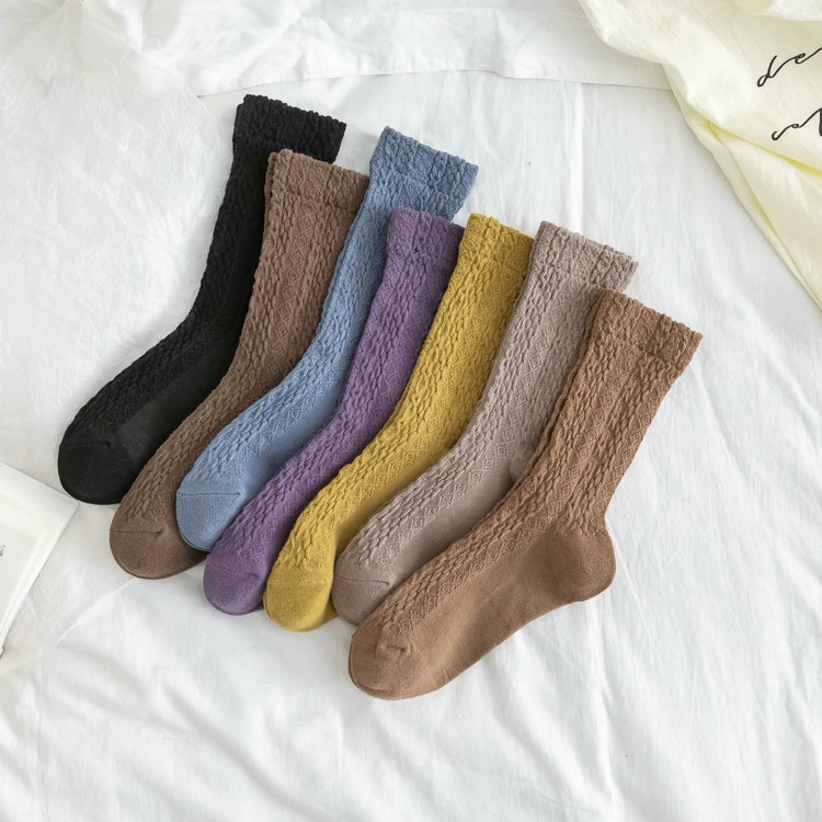 袜子女韩版暗花纹莫兰迪中筒袜