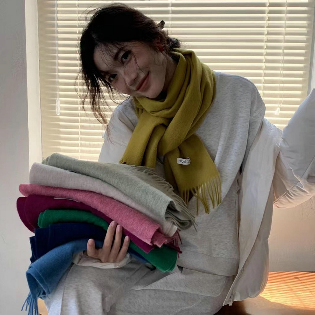 24色！羊毛围巾！基础百搭情侣款纯色全羊毛流苏围巾披肩保暖围脖