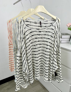 慵懒宽松长袖 薄款 条纹罩衫 女 针织衫 大白菜 出口单 2024春夏新款