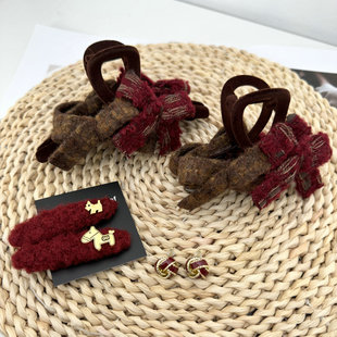 颜值高!韩系时髦洋气毛绒发夹侧边刘海夹边夹碎发蝴蝶结抓夹发饰