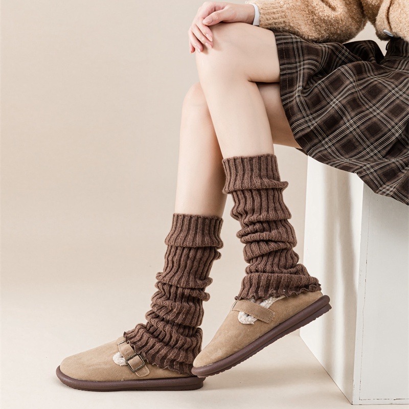 原宿风辣妹条纹木耳边针织袜套女2024秋冬新款保暖中筒袜堆堆袜子
