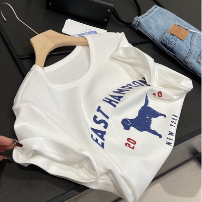 大福利！秘鲁棉！2026夏卡通小狗印花圆领短袖T恤女ins风打底上衣