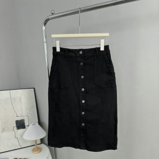 黑色牛仔半身裙女高腰显瘦中长裙子 2025秋新款 走老美 外贸女装