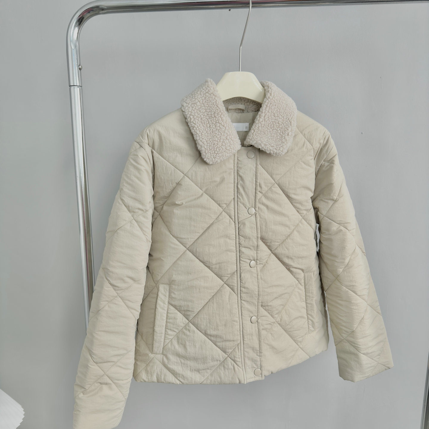 560+！外贸女装！2025秋冬季仿羊羔毛翻领菱格绗缝棉衣女棉服外套