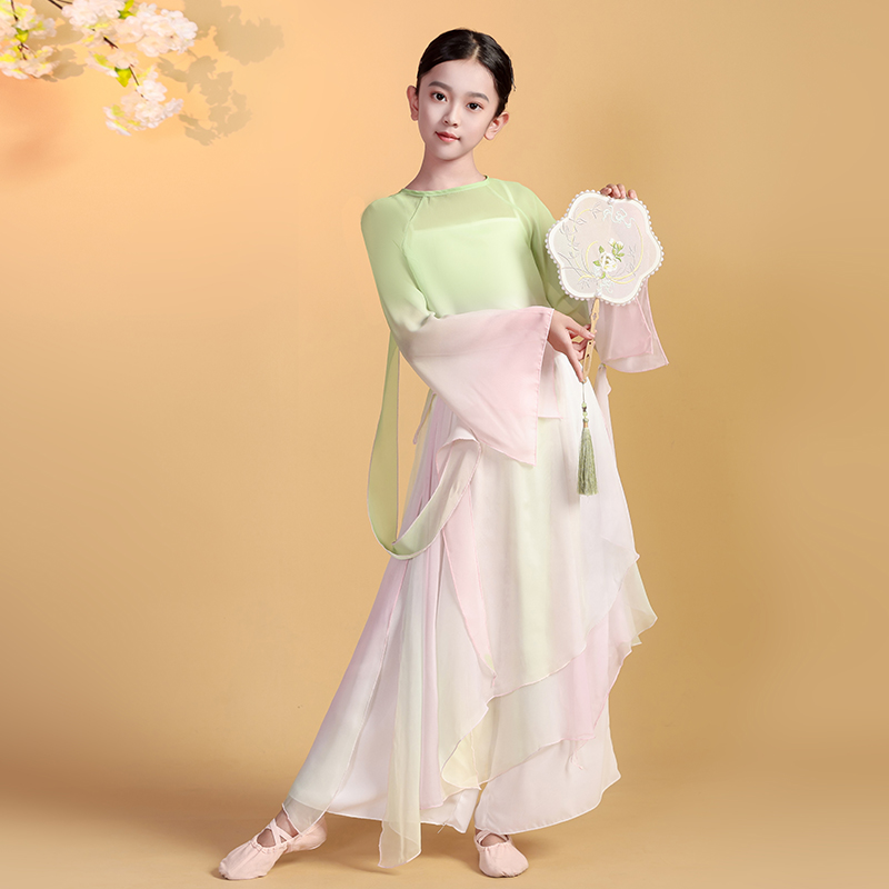 渐变雪纺纱衣中国舞练功服演出服