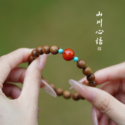 天然印度老山檀南红转运珠本命年绿松高端文玩女佛珠盘玩单圈手串