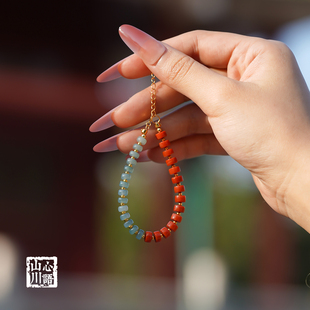 危地马拉翡翠手串天然川料满肉满色南红转运珠半山半水蓝水手链