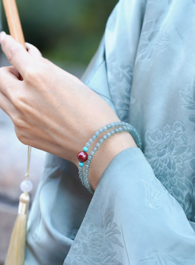 山川心语天然蓝水翡翠双圈手串