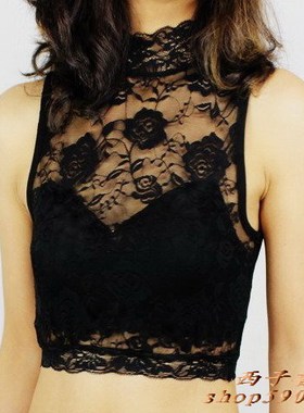 新1109-005花边高领半截蕾丝打底背心阿香依无袖打底衫女大码