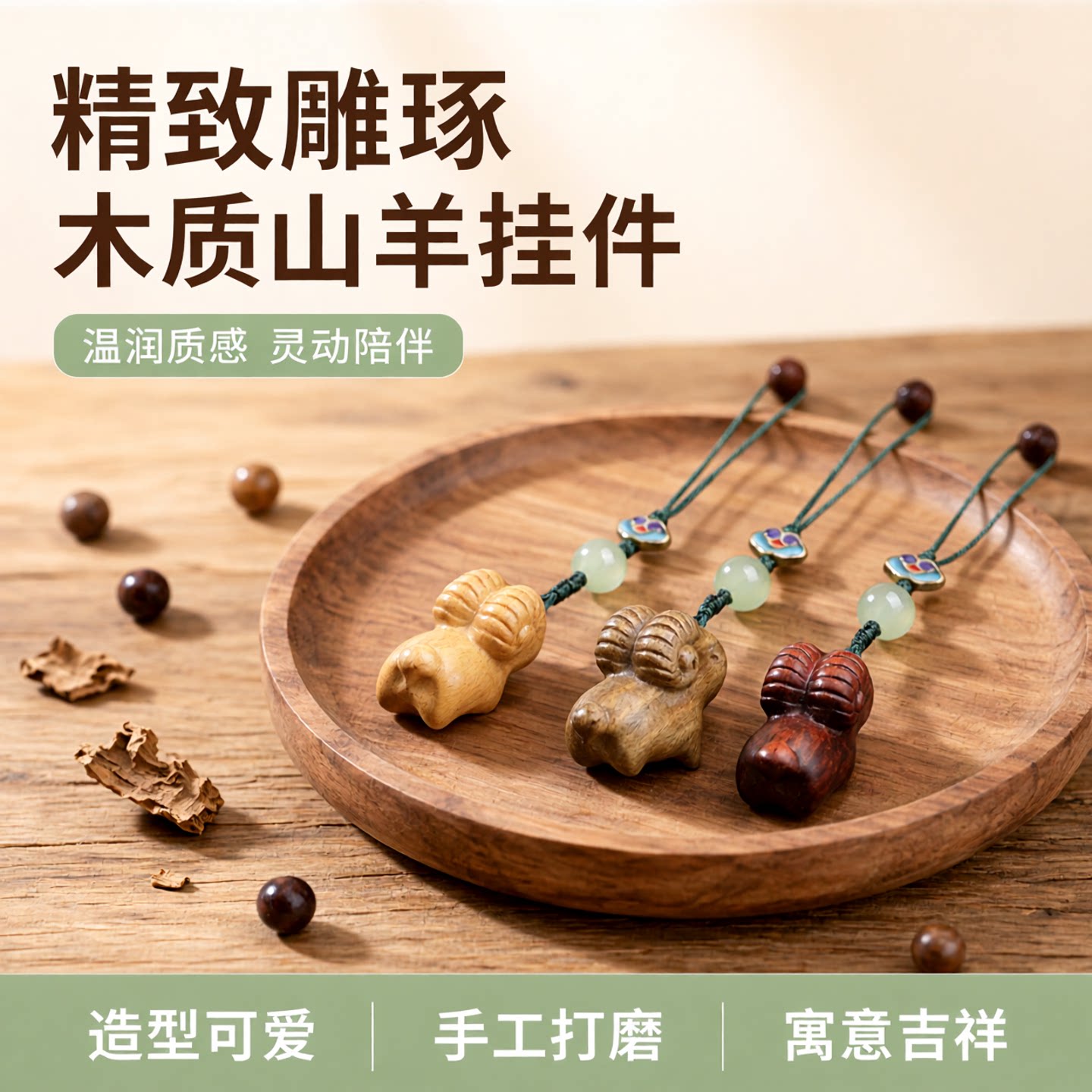 绿檀可爱山羊羊挂件手机挂件饰品手机链木质钥匙扣十二生肖