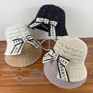 夏季 盆帽子 韩版 女士针织波浪大沿沙滩帽蝴蝶结遮阳防晒渔夫帽时尚