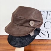 日系复古纽扣纯色贝雷帽女新款 报童帽慵懒风显脸小蓓蕾帽子潮 秋季