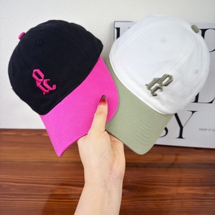 春夏季 撞色字母新款 棒球帽女复古软顶宽檐鸭舌帽 辣妹街头时尚 美式