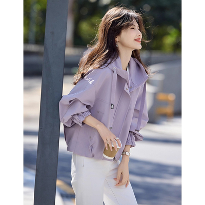 短款连帽风衣外套女2025新款