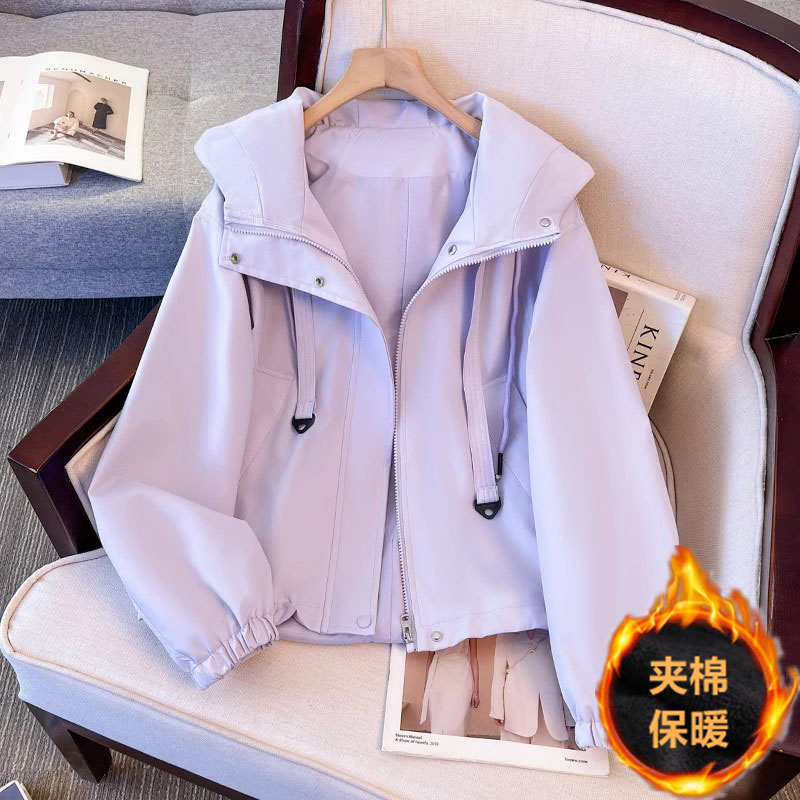 紫色冲锋衣外套女2025新款爆款秋冬小个子独特巨好看夹棉保暖上衣