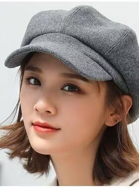 秋冬显脸小八角贝雷帽女黑色帽子红色画家帽报童帽冬天蓓蕾帽冬季