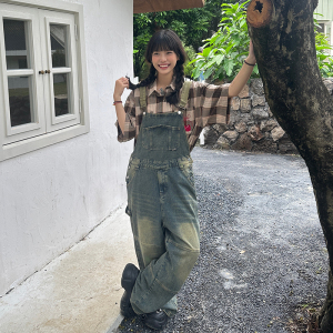 Taro 美式男女工装感复古中性水洗设计宽松直筒背带裤牛仔连体裤