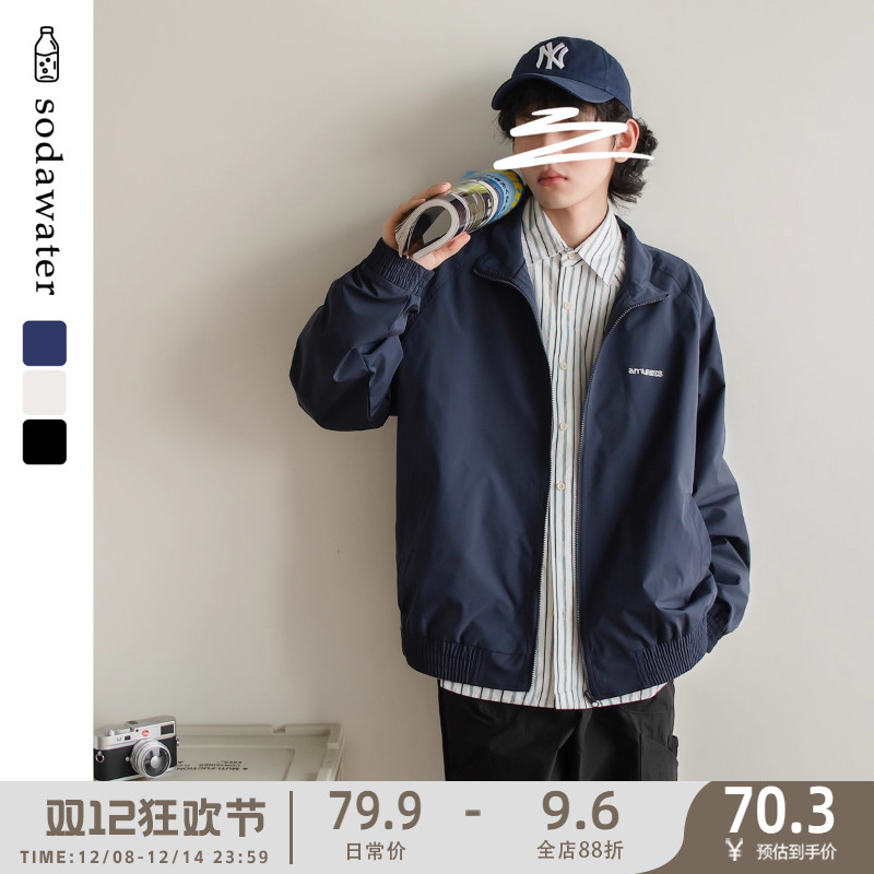 日系休闲立领夹克刺绣小标外套