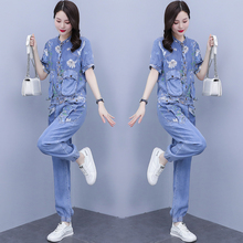 天丝牛仔套装女2025夏季新款休闲时尚洋气减龄显瘦网红炸街两件套