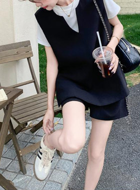 韩系松弛感马甲短裤套装2025女夏新款ins风极简穿搭学院风两件套