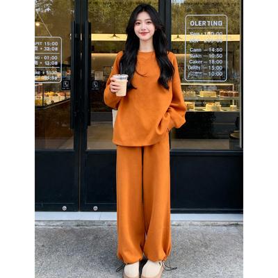 韩版简约卫衣阔腿裤两件套女2025冬季新款小个子气质炸街休闲套装