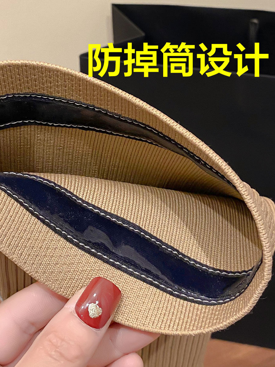 LEATHER HIGH HEEL 10CM STRETCH BOOTS KNITTED SOCK BOOTS FOR SMALL PEOPLE AUTUMN AND WINTER BOOTS SKINNY THICK SOLES BLACK HIGH BOOTS