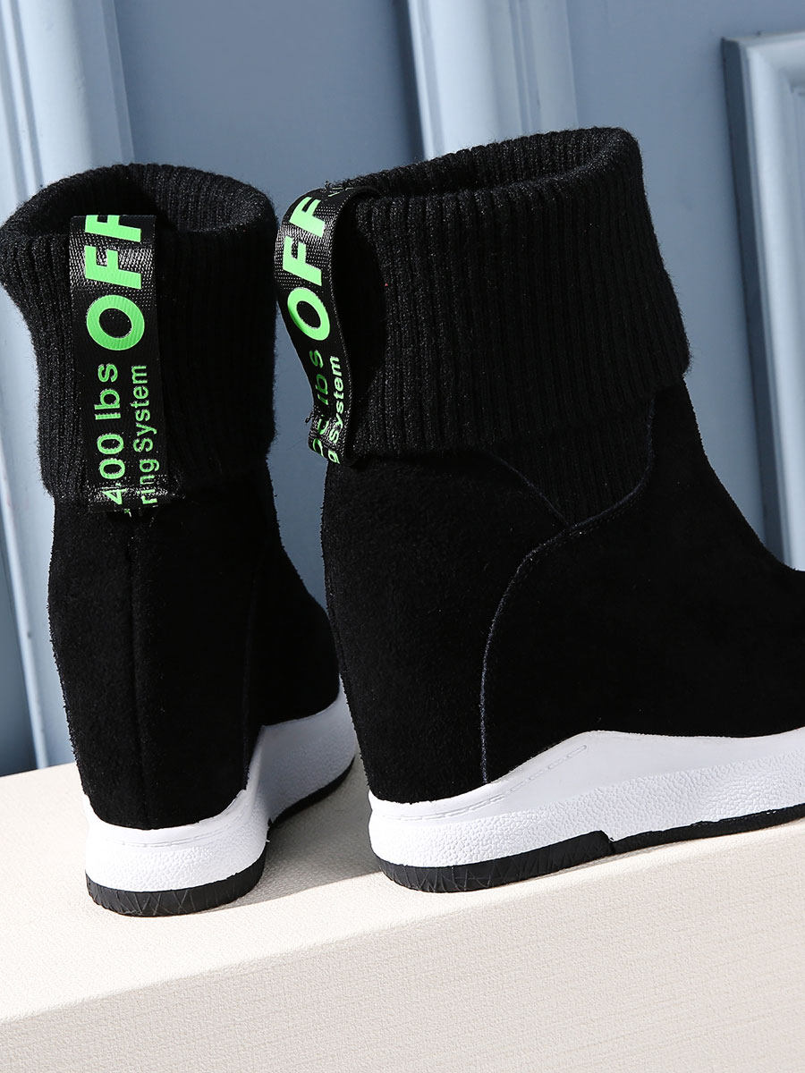 MENG QI AUTUMN AND WINTER LEATHER HIGH-RISE SHORT BOOTS WOMENS SHOES KOREAN WILD THICK-SOLED ELASTIC BOOTS MEDIUM TUBE LARGE COTTON WOOL BOOTS